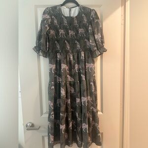 Green Leopard Print Midi Dress